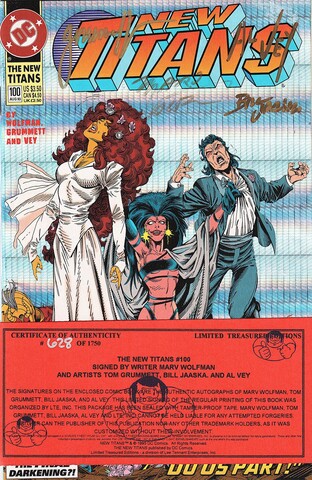 New Titans #100 (Cover B) (с автографами Marv Wolfman, Tom Grummett, Bill Jaaska, Al Vey и сертификатом)