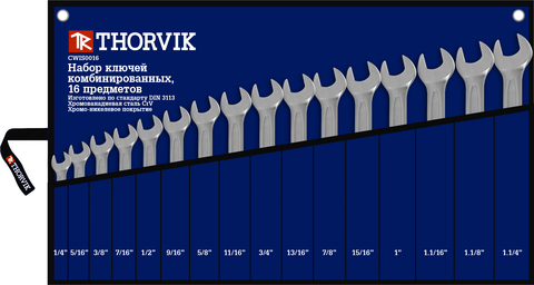 Thorvik CWIS0016 Набор ключей гаечных комбинированных дюймовых в сумке 1/4