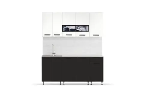 Кухня Рио 1,8м (490) (Белый глянец/Черный глянец, Белый (Антарес))