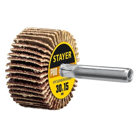 STAYER d 30 x 15 мм, P80, на шпильке d 6 мм, круг шлифовальный лепестковый (36606-080)