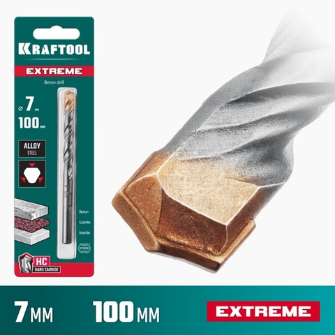 KRAFTOOL Extreme, 7 х 100 мм, трехгранный хвостовик, сверло по бетону (29166-100-07)