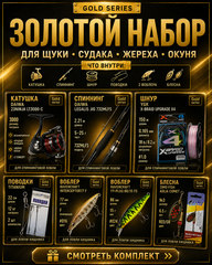 Готовый рыболовный набор Gold: спиннинг, катушка и приманки