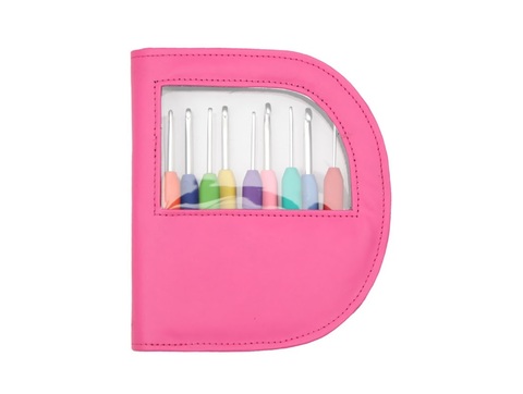 Набор крючков для вязания "Waves" (в наборе: пенал (искусственная кожа, розовый), крючки-2мм, 2,5мм, 3мм, 3,5мм, 4мм, 4,5мм, 5мм, 5,5мм, 6мм), алюминий/пластик, 9 видов крючков в наборе