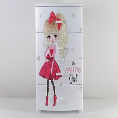 Комод детский 4 ящика, Красотка, 38х47х98 см, бел, Росспласт, РП-451