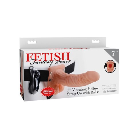 Страпон с вибрацией с мошонкой телесный Fetish Fantasy Series 7 Vibrating Hollow Strap-On with Balls