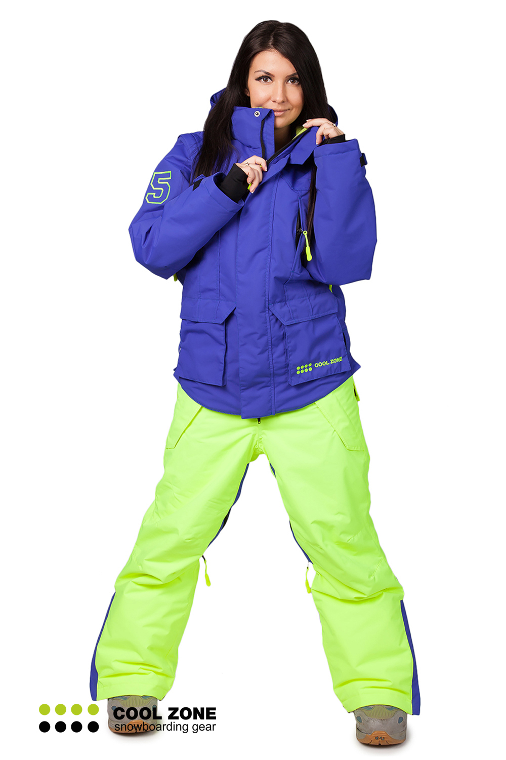 Сноубордический комбинезон Cool Zone 3в1 синий-салат женский - 5