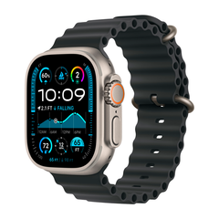 Умные часы Apple Watch Ultra 2 (2024) GPS + Cellular, 49mm, Natural Titanium Case with Black Ocean Band, (Черный)