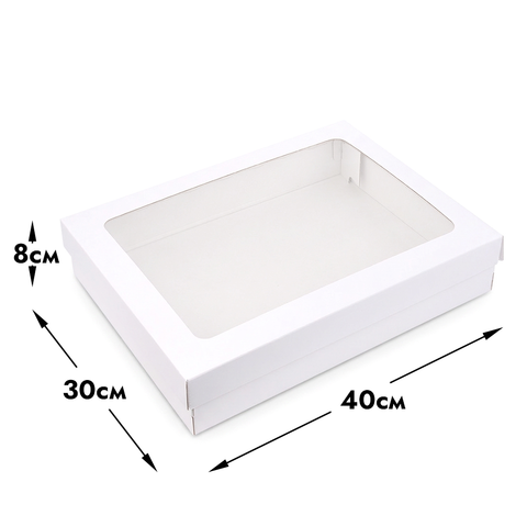 Коробка для кейтеринга 40x30x8 см, белая с окном
