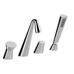 Gessi Cono 45037#031 Смеситель для ванны на 4 отверстия с каскадным изливом, девиатор, шланг , лейка, цвет: хром фото