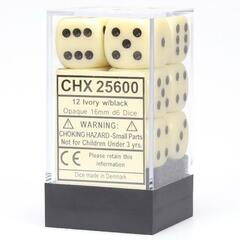 Chessex 12-D6 set (16mm) - Ivory/Black Opaque