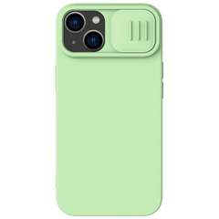 Чехол с шелковистым покрытием зеленого цвета (Mint Green) от Nillkin c поддержкой MagSafe для iPhone 14 и 13, серия CamShield Silky Magnetic Silicone Case
