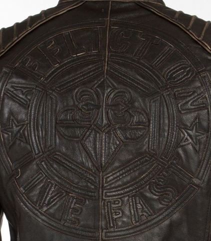 Affliction | Куртка мужская кожаная Day Watch Jacket 110OW135 аппликация на спине из кожи