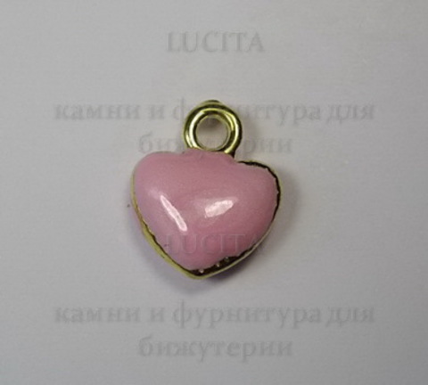 Подвеска с эмалью "Розовое сердечко" 11х10 мм (цвет - золото) ()