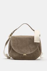 ZARA КОЖАНАЯ СУМКА С ПЛЕЧЕВЫМ РЕМНЕМ И КЛАПАНОМ, СЕРЫЙ