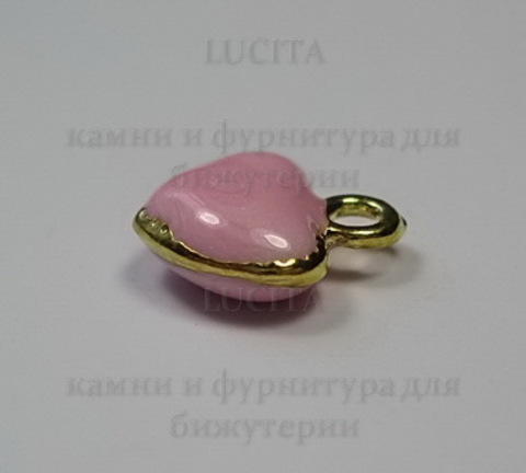 Подвеска с эмалью "Розовое сердечко" 11х10 мм (цвет - золото) ()