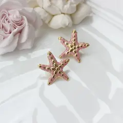 Серьги пусеты Морские звёзды с эмалью, розовый, 28*26 мм, сталь, позолота, СГ048