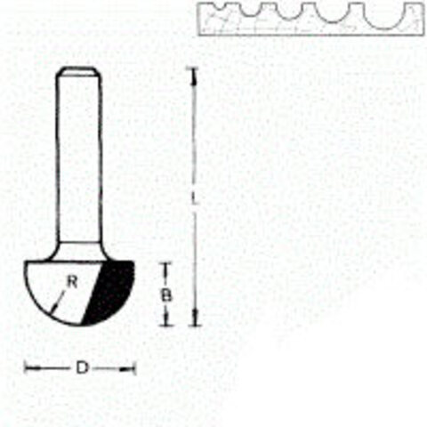 711626 Фреза (D): 6,3 mm (B): 4,8 mm (L): 44 mm (R): 3,2 (754016) Хвостовик 6 mm