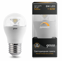 Лампа Gauss Globe Cristal Clear 6W E27 27 105202106-D