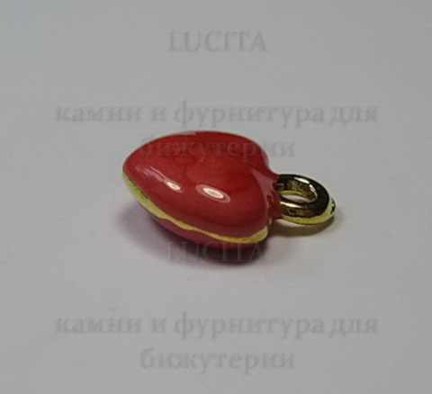 Подвеска с эмалью "Красное сердечко" 11х10 мм (цвет - золото) ()