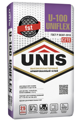 Клей для керамогранита крупного формата высокопластичный Unis U-100 PolymerGEL C2TE 25 кг