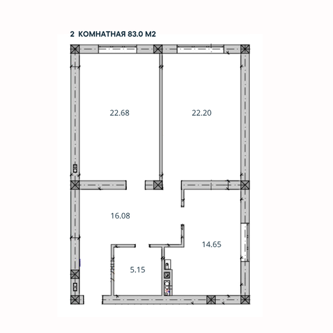 2-комн. квартира, 83 м²; 1 этаж