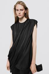 Massimo Dutti Асимметричный, драпированный топ со сборками - Limited Edition, черный