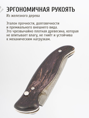 Нож «Вольный» (Дамасская сталь, стабилизированное железное дерево)