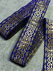 Тесьма жаккард, ш. 3,3 см, василёк с золотом