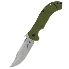 Фото Складной нож Emerson Design CQC-10K KERSHAW 6030, сталь лезвия 8Cr14MoV Stonewashed Bowie Blade, рукоять G-10/410 сталь, зелёный