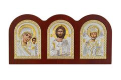 Триптих Спаситель, красное дерево 75х160 мм — православная трёхстворчатая икона