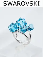 Кольцо коктейльное Мираж с голубыми кубиками Swarovski