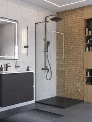 BelBagno UNO-L-1-TB-90-C-GM Душевая перегородка универсальная с односторонним входом, стекло прозрачное, профиль Оружейная сталь, 900x2000 мм фото