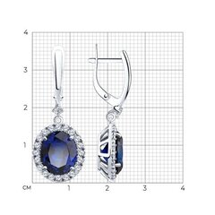 Серьги из серебра 925 пробы с овальными подвесками с сапфировыми корундами