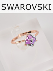 Кольцо Миражи тонкое с сиреневым кристаллом Swarovski