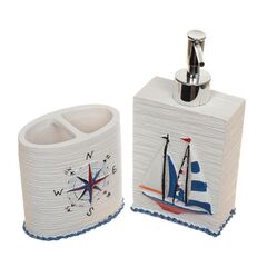 Набор для ванной 4 пр, Морской, полирез, стак,подс д/зуб щет,дозат д/мыла,мыл-ца, Y321