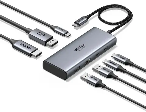Хаб UGREEN CM498 (75902) 7-in-1 USB-C Hub With HDMI&DP&2*USB-C&2*USB-A&USB-C PD,  серый космос