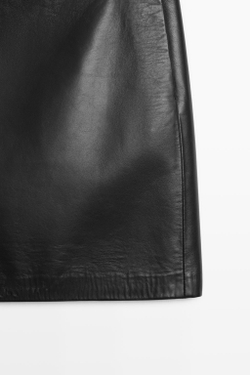 Massimo Dutti Мини-юбка из овечьей кожи наппа, черный