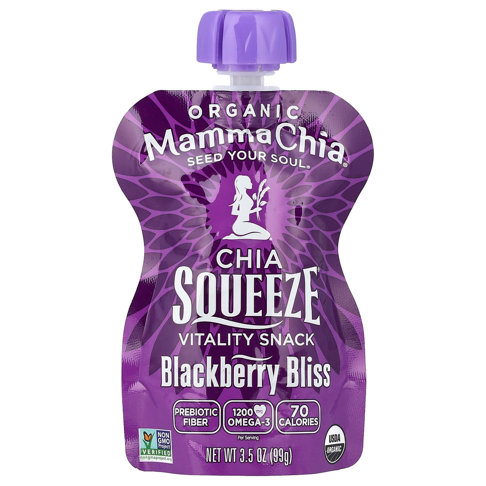 Mamma Chia, Organic Chia Squeeze®, снек для жизненной силы, ежевика, 8 снеков по 99 г (3,5 унции)