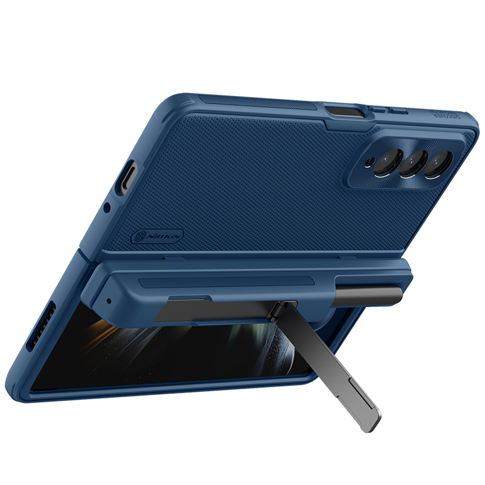 Чехол синего цвета на Samsung Galaxy Z Fold 4 5G от Nillkin, серия Super Frosted Shield Fold, в комплекте со съемным держателем для S Pen