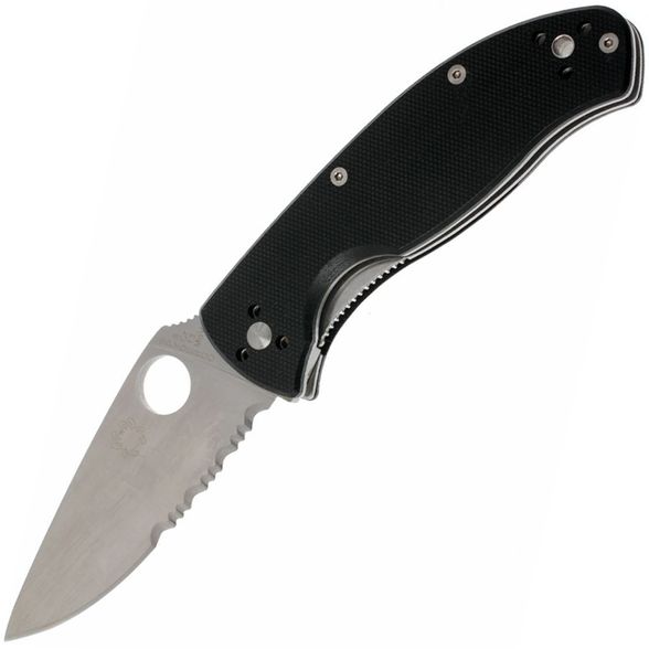 Цена наНож складной Tenacious Spyderco 122GPS, сталь 8Cr13MOV Satin Combo, рукоять стеклотекстолит G-10, чёрный