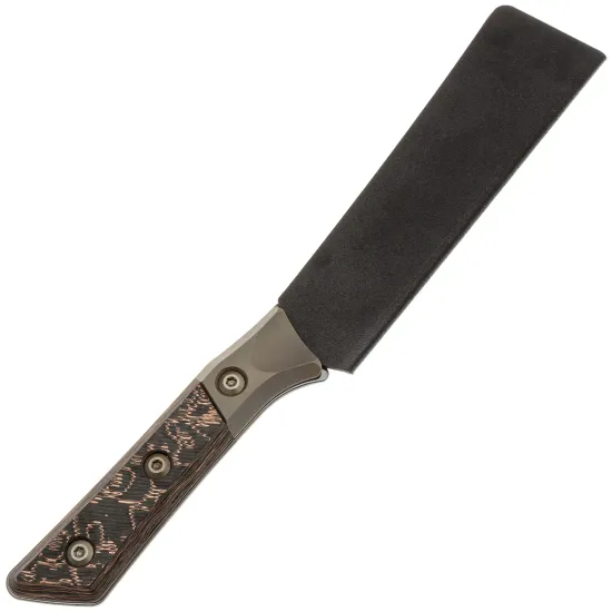 Нож кухонный Microtech Chef's Knife 3100B-16DLCLWCFPR, San Mai Damascus M390, Bronze Titanium / Livewire CF - рукоять G10 / титан, сталь - Damascus