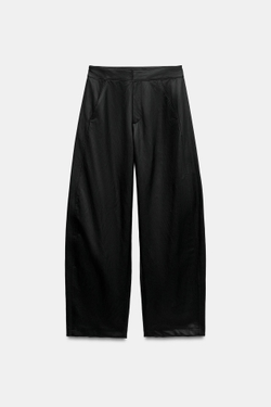 ZARA БРЮКИ BARREL ИЗ ИСКУССТВЕННОЙ КОЖИ, ЧЕРНЫЙ
