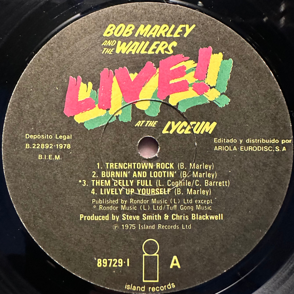 Bob Marley And The Wailers ‎– Live! (Испания 1978г.)