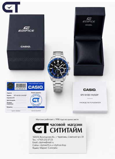 CASIO EFV-620D-1A2VUDF EDIFICE мужские наручные часы — стальной хронограф с черным циферблатом