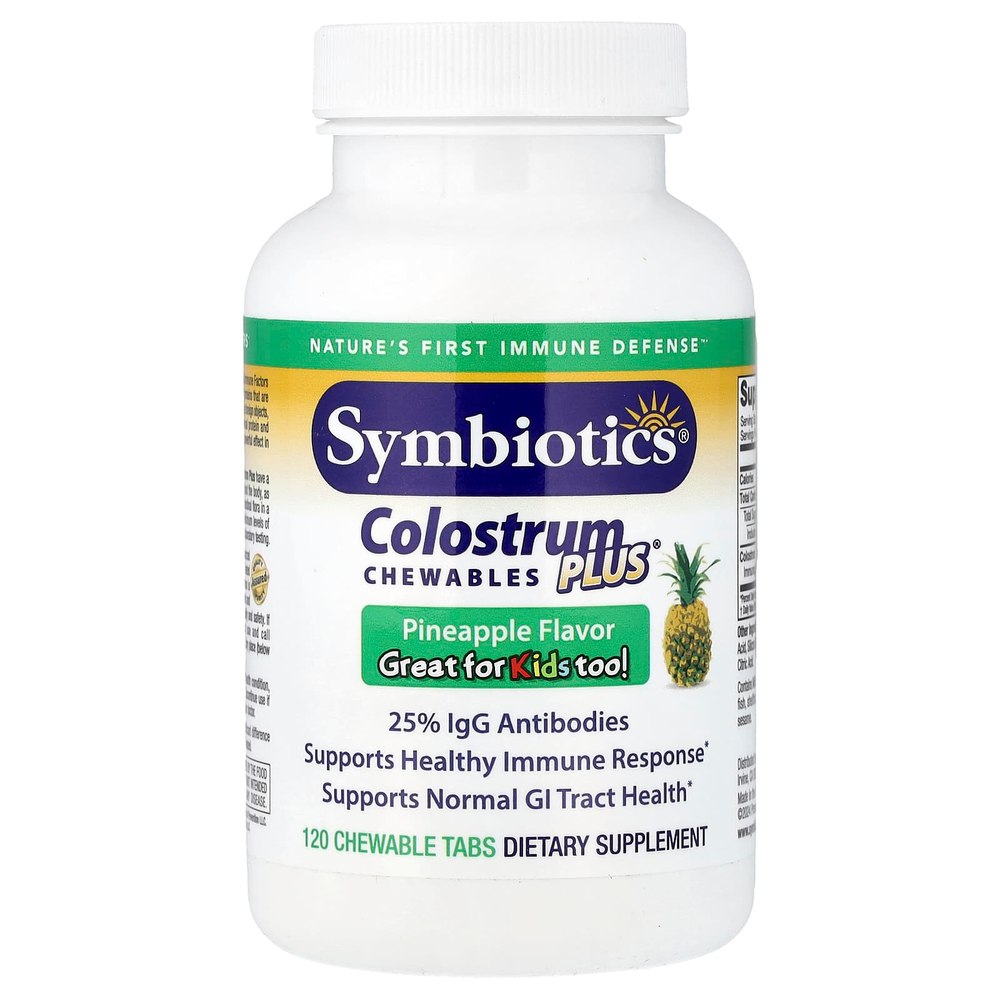 Symbiotics, Colostrum Plus, симбиотики из молозива, со вкусом ананаса, 120 жевательных таблеток