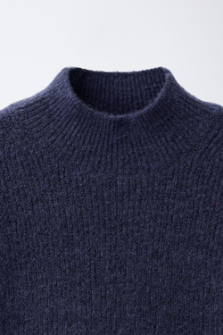ZARA ТРИКОТАЖНЫЙ СВИТЕР С ВОРОТНИКОМ-СТОЙКОЙ, ЯРКО-СИНИЙ