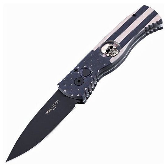 Складной нож Pro -Tech TR-2 PR/TR-2 Skull CUST-FLAG c клинком из стали 154CM, рукоять алюминий