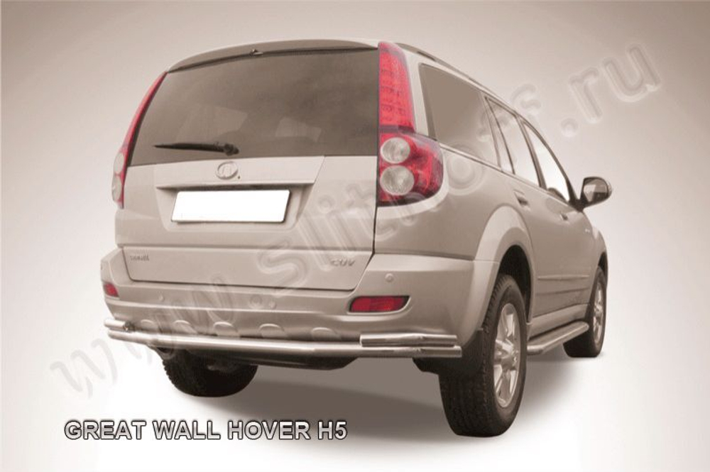 Защита заднего бампера (нержавейка) Great Wall Hover H5 (2010-2017) d57+d42 длинная