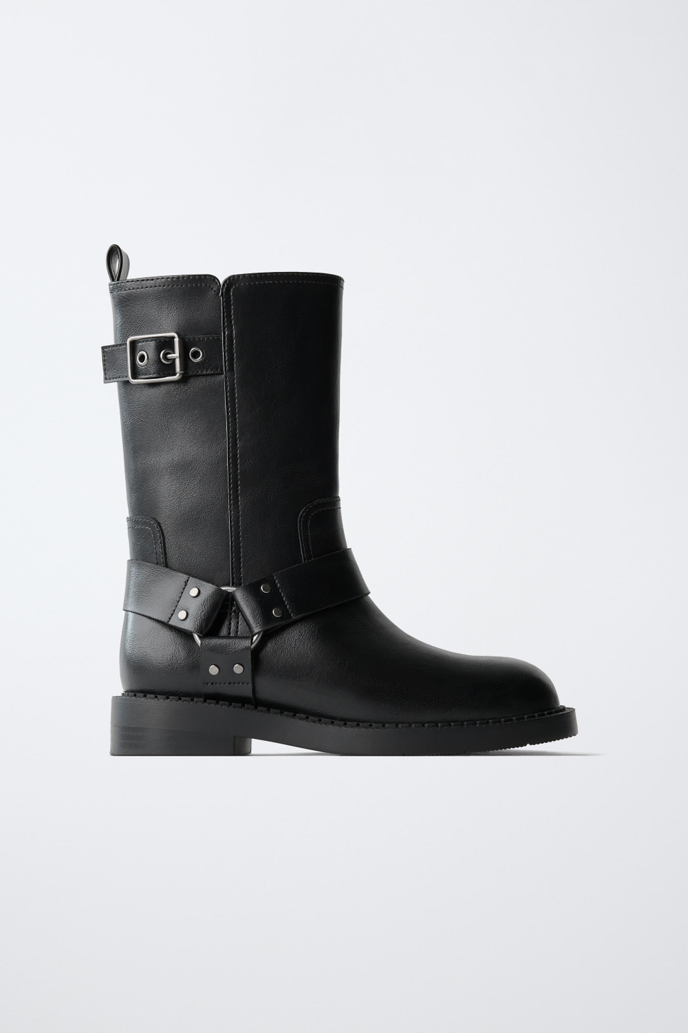 ZARA БАЙКЕРСКИЕ БОТИНКИ С ПРЯЖКАМИ, ЧЕРНЫЙ