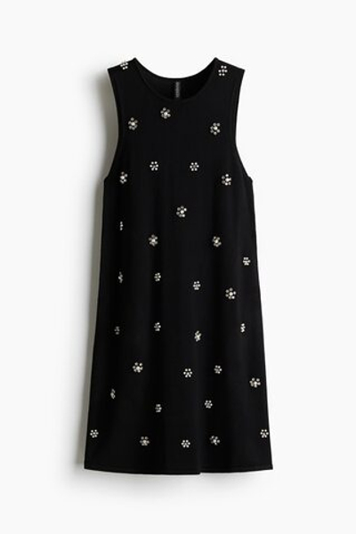 Трикотажное мини-платье со стразами и бусинами - H&M